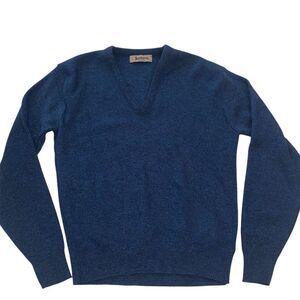 Vintage Jantzen Men's Blue Wool V-Neck‎ Pullover Sweater Size M